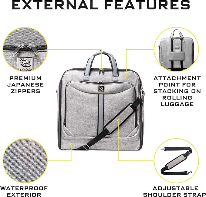 Premium Suit Garment Bag Carry On - Hangs 4 Suits - Travel & Business with Shoulder Strap and Laptop Compartment