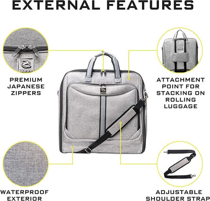 Premium Suit Garment Bag Carry On - Hangs 4 Suits - Travel & Business with Shoulder Strap and Laptop Compartment