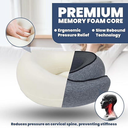 Upgraded Memory Foam Travel Neck Pillow for Airplane – New Ergonomic Wrap-Around Design with Adjustable Strap, Washable Cover, Carry Bag & Sleep Mask – Premium Travel Essentials for Men & Women