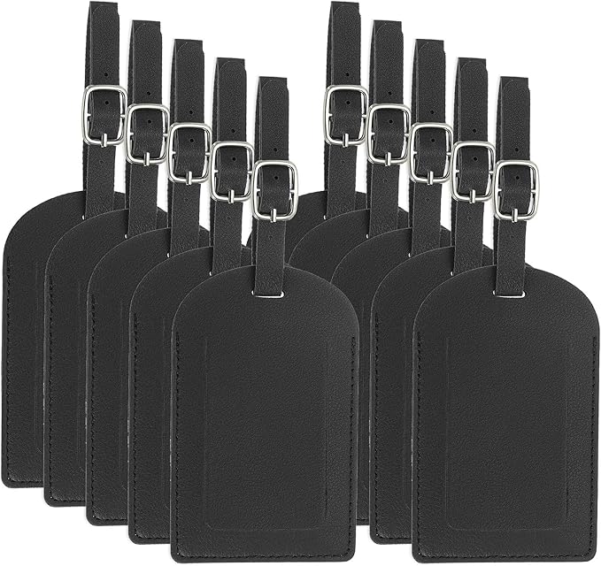 PATIKIL Leather Luggage Tag, 50 Pcs Luggage Tags Pu Bag Tags for Suitcases Airplane Travel Essentials, Black