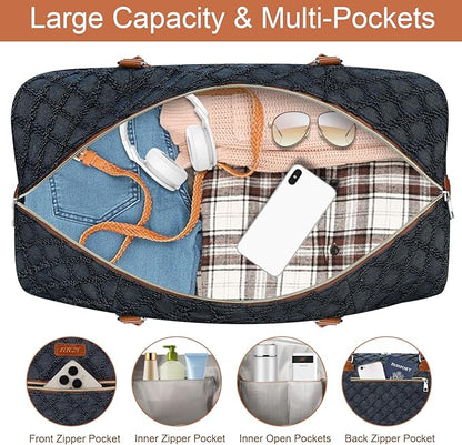 Weekender Bag for Women, Travel Duffel Bag Carry On Overnight Bag with Shoe Compartment Large Nylon Travel Weekend Tote Bag