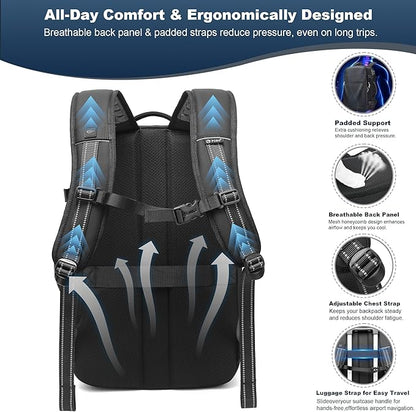 Vacuum Backpack Travel 60L Expandable Vacuum Seal Compression Travel Backpack with Pump, TSA, Waterproof Oxford,17" Laptop Compartment,Carry On Backpack for Men & Women,Business,Flight Travel (Gray)