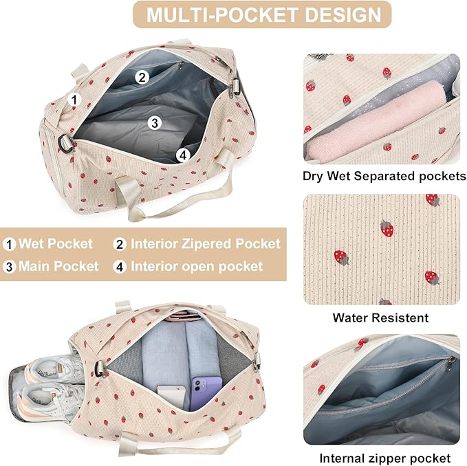 BLUBOON Duffle Bag Girls Kids Cute Gym Bag with Shoes Compartment & Wet Separation Waterproof Sports Overnight Travel Bag