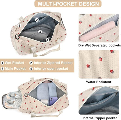 BLUBOON Duffle Bag Girls Kids Cute Gym Bag with Shoes Compartment & Wet Separation Waterproof Sports Overnight Travel Bag