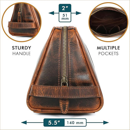 ELIZO Premium REAL Leather Toiletry Bag for Men Dopp Kitt Hanging Mens Toiletry Large TSA Toiletries Bag Shaving Grooming Bag Organizer