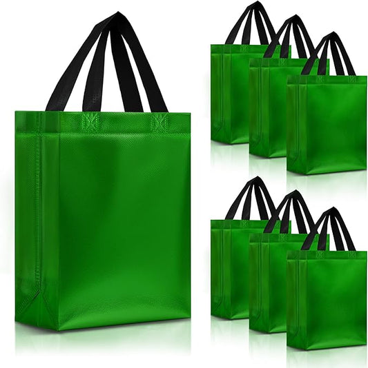 Nush Nush Set of 30 Shiny Green Gift Bags Bulk - Medium Size Reusable Gift Bags with Handles - Ideal for Adults and Kids Birthday Party Favors, Christmas, Weddings, Baby Shower Goodies - 8Wx4Dx10H