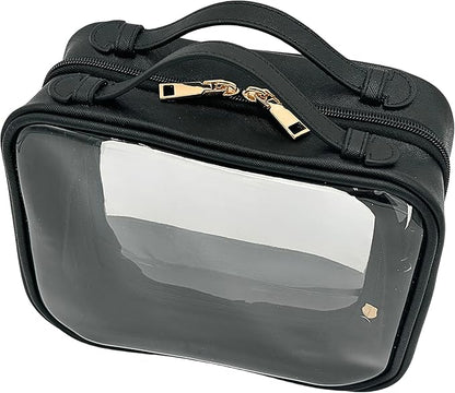 JAZD Clear Makeup Bag Toiletry Bag for Women Cosmetic Case Large Capacity Travel Make Up Bag Organizer Transparent Storage Compartment TSA Approved