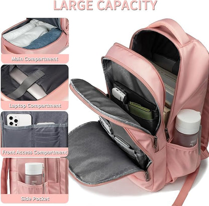 Della Gao College Laptop Backpack with Pencil Case, Pink Travel Backpack for Women, Waterproof Computer Back Pack for Travel, Business, Work, College (Pink, 15.6 Inch)
