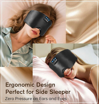 LC-dolida Luxurious Silk Soft Sleep Mask, Sleep Headphones with Bluetooth 5.4 for Side Sleeper, Total Blackout Eye Sleeping Mask for Women and Men, Ideal Gift for Restful Sleep, Travel(Black)