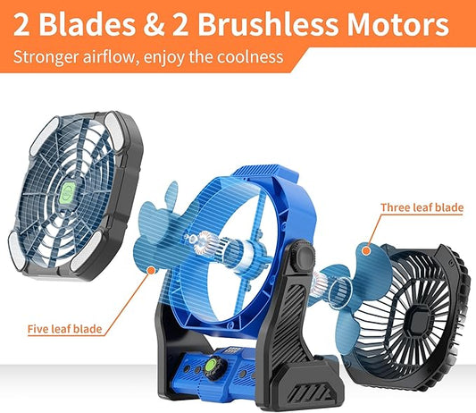 20000mAh Battery Powered Fan Rechargeable,Portable Fan for Travel Battery Operated with LED Lantern,270°Rotation,USB Personal Fans Camping Essentials Gear Tent Cordless Battery Fans Portable X26 Blue