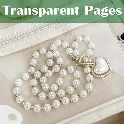 Travel Jewelry Organizer Case,Small Jewelry Bags for Traveling, Jewelry Binder with 24 Pcs Clear Zipper Velvet Pouches (Inner Pages,Beige,3 PCS)