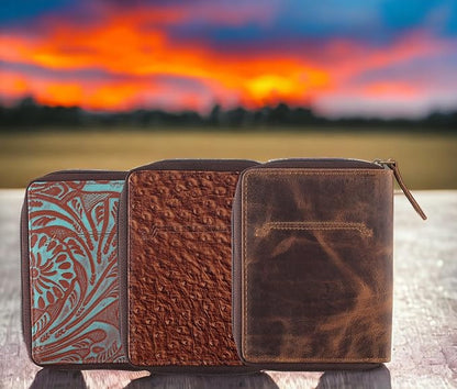 Passport Wallet - Travel Document Holder w/RFID Blocking – Full Grain Leather – Bifold compact zip around Wallet with Credit Card Slots for Women and Men,distressed brown,500-30