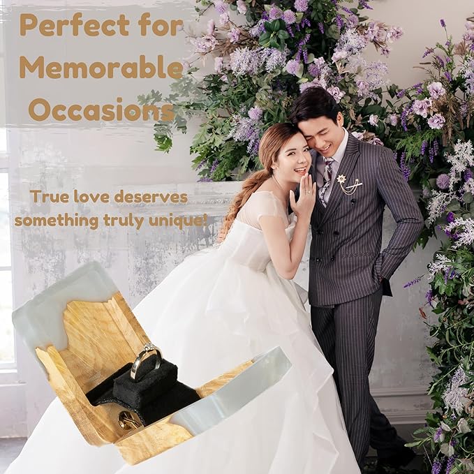 RWA Slim Engagement Ring Box for Proposal – Unique Wedding Ring Holder Jewelry Display Case – Travel Jewelry Organizer, Ring Bearer Box, Proposal Gift, Wedding Ring Box for Ceremony, FLIP white light