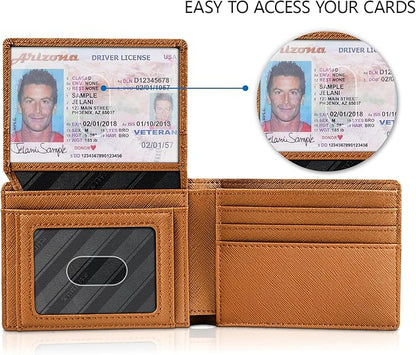 RUNBOX Wallet for Men Slim Rfid Leather 2 ID Window With Gift Box