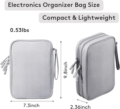 DDgro Cable Organizer Bag, Large Charger Cord Travel Case for Electronics & Tech Accessories (Large, Light Grey)