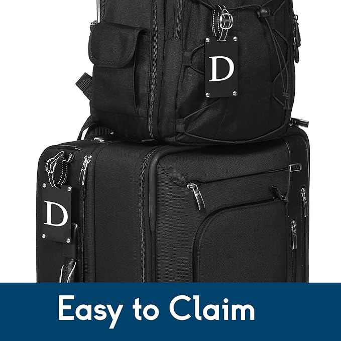 Premium 3-Layer Aluminum Luggage Tags by Fortuna - Easy to Claim, Laser-Engraved, Plastic-Free, and Eco-Friendly Luggage Tag Holders, 2-Pack, Black (D)