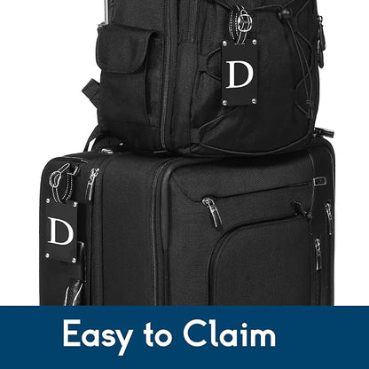 Premium 3-Layer Aluminum Luggage Tags by Fortuna - Easy to Claim, Laser-Engraved, Plastic-Free, and Eco-Friendly Luggage Tag Holders, 2-Pack, Black (D)