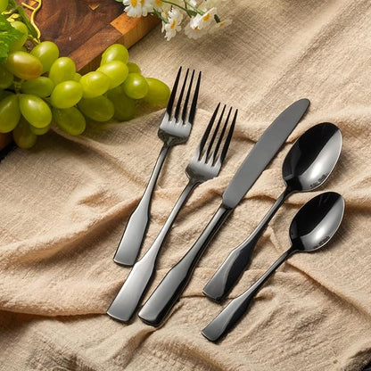 Alata Kate Black Mirror 40-Piece Silverware Set,Service for 8,Stainless Steel Flatware Set,Mirror Cutlery Set,Dishwasher Safe