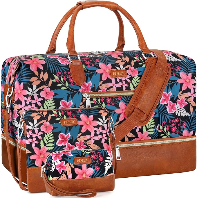 Weekender Bag for Women, Travel Duffel Bag Carry On Overnight Bag with Shoe Compartment Large Nylon Travel Weekend Tote Bag