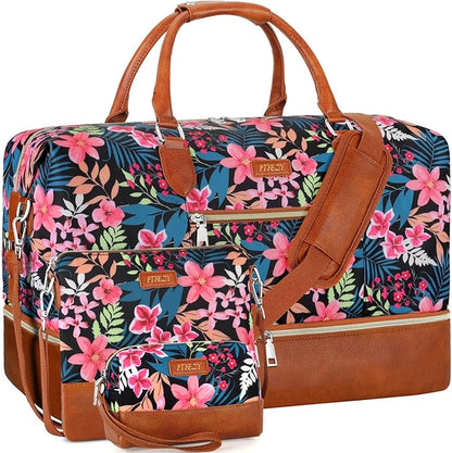 Weekender Bag for Women, Travel Duffel Bag Carry On Overnight Bag with Shoe Compartment Large Nylon Travel Weekend Tote Bag