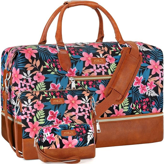 Weekender Bag for Women, Travel Duffel Bag Carry On Overnight Bag with Shoe Compartment Large Nylon Travel Weekend Tote Bag