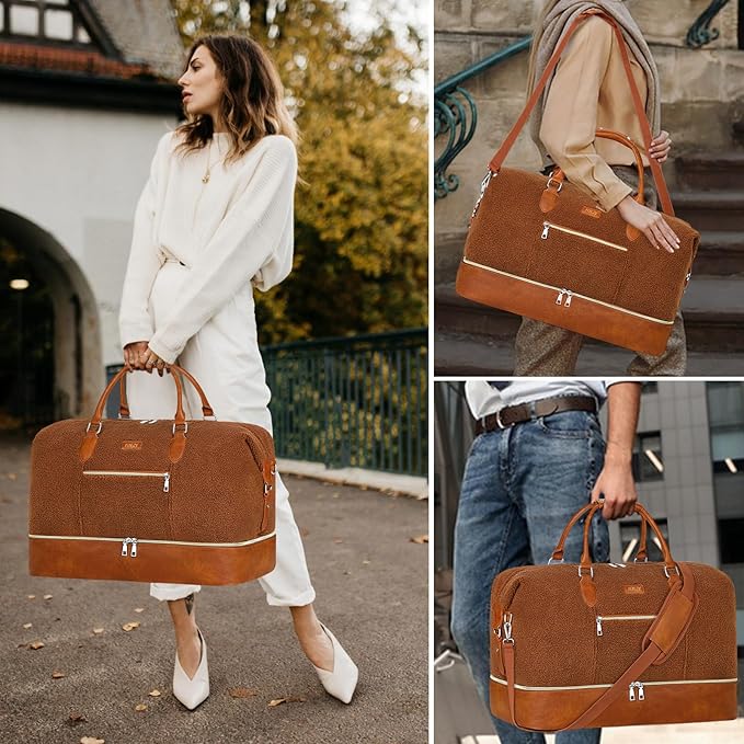 Weekender Bag for Women, Travel Duffel Bag Carry On Overnight Bag with Shoe Compartment Large Nylon Travel Weekend Tote Bag