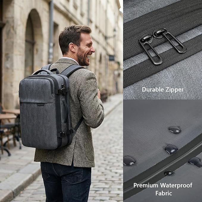 Vacuum Seal Travel Backpack 45L - Expandable Air Compression System, Water-Resistant, Carry-On Suitcase Luggage with TSA Lock Fits 18" Laptop - Vacuum Pump Included(Grey)