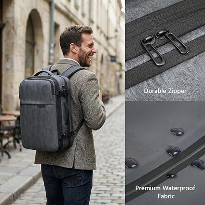 Vacuum Seal Travel Backpack 45L - Expandable Air Compression System, Water-Resistant, Carry-On Suitcase Luggage with TSA Lock Fits 18" Laptop - Vacuum Pump Included(Grey)