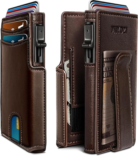 Wallet for Men with Money Clip Coins Pocket ID Window Gift Boxed,Slim Smart Front Pocket RFID Blocking Wallet Pop-up Card Holder in Magnetic Leather Flip 3.9"x 2.7"