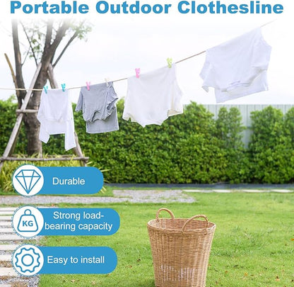 uxcell 2 Pcs Portable Travel Clothesline, 26.2ft Clothes Line Outdoors Travel Hanger Foldable Clothesline Rope with Hooks for Camping Hotel Backyard Home Cruise Ship, Orange