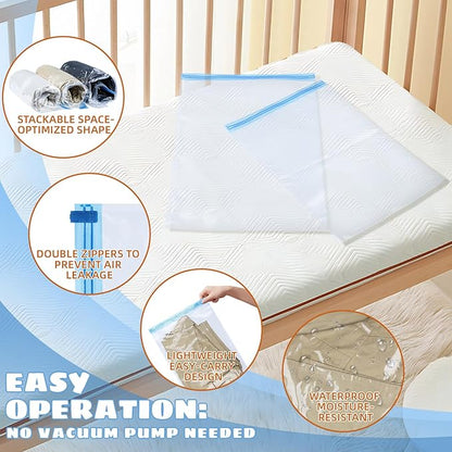 12PK Pump-Free Compression Vacuum Bags for Travel, Roll-up Space Saver Storage Bags for Clothes (6 Large 16''x24'' + 6 Small 14''x 20'') Travel Essentials & Organizers