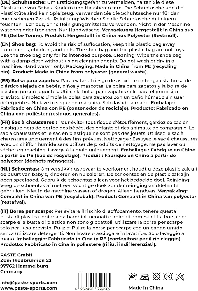 PASTE Shoe Bag Black - Waterproof Shoe Carrying Bag with Zipper for Men, Women - Ideal for Gym, Sneaker, Golf, Football, Soccer, Tennis, Bowling, Basketball, Dance Shoes - Organizer, Shoe Cover