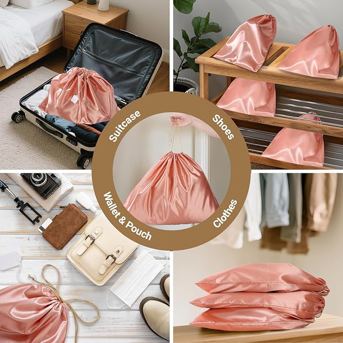 Ewen 23.6x19.6in Pink Orange Dust Bags for Handbags, 7 Pack of Dustproof Silk Bags with Drawstring for Shoes and Boots, Purse Bag for Storage, Satin Covers for Travel, Protectors for Luxury Handbags