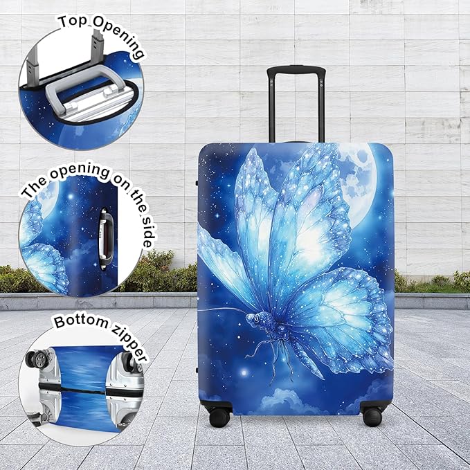 Mystical Moonlight Butterfly Suitcase Cover, Luggage Protector Elastic Fit 18-32 Inch Bags, Unique Gifts for Fantasy Fans
