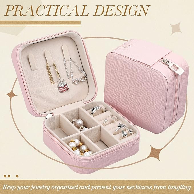 Yinkin 12 Pcs Mini Travel Jewelry Case Bridesmaid Proposal Gift Boxes, Small PU Leather Earring Organizer, Bulk Travel Accessories Portable Jewelry Holder(Pink)