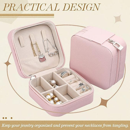 Yinkin 12 Pcs Mini Travel Jewelry Case Bridesmaid Proposal Gift Boxes, Small PU Leather Earring Organizer, Bulk Travel Accessories Portable Jewelry Holder(Pink)