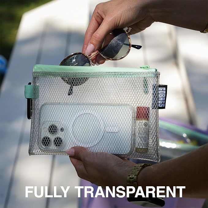 GOBAGS Air Production Multi‑Size Clear Zipper Pouch (4‑Pack) – Cable Organizer & Travel Gear Bag for Electronics, Camera Accessories, Tool Pouch & Small Tech Storage (Mint Green)