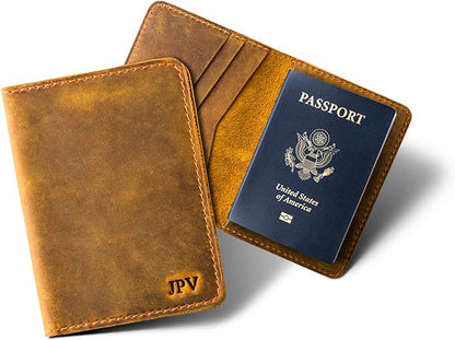 PEGAI Handcrafted Leather Passport Wallet for Men and Women | Full Grain Crazy Horse Leather Passport Holder | Custom Travel Passport Cover & Organizer | (Cinnamon)