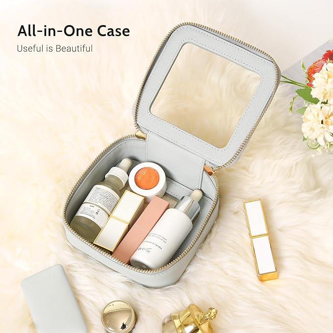 Aveniee Mini Clear Makeup Bag, Small Cosmetic Bags Travel Toiletry Pouch Organizer, TSA Approved Make up Case with Zipper, Car Bag for Essentials,Blue