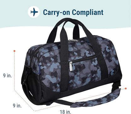 Wildkin Kids Overnighter Duffel Bag – Carry-On Size, Ideal for School & Sleepovers – Black Camo