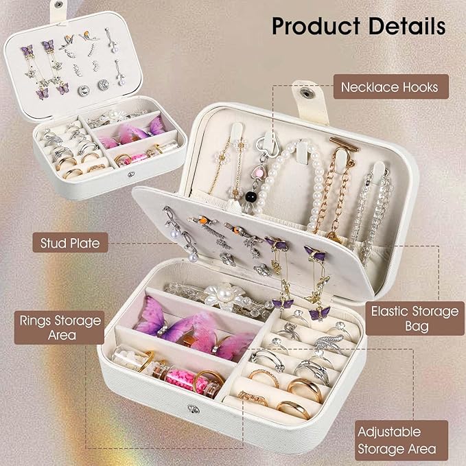 6 Pcs Travel Jewelry Box, PU Leather Mini Travel Jewelry Organizer for Women Girls, Double Layer Portable Small Ring Case, Display Storage Holder Boxes for Stud Earrings, Rings, Necklaces, Bracelets (