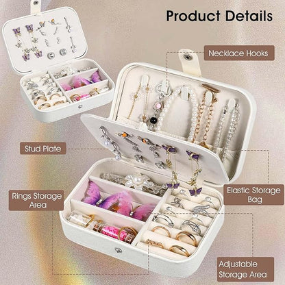 6 Pcs Travel Jewelry Box, PU Leather Mini Travel Jewelry Organizer for Women Girls, Double Layer Portable Small Ring Case, Display Storage Holder Boxes for Stud Earrings, Rings, Necklaces, Bracelets (