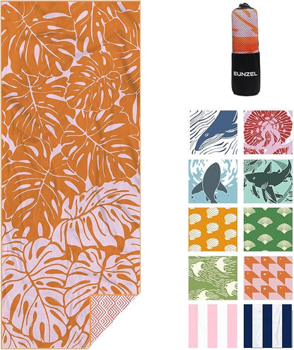Eunzel Microfiber Beach Towel, Quick Dry Travel Towel Large Sand Free Towel for Beach, Camping, Swim Pool, Gym, Sports& Yoga 71"x32", Palm Orange