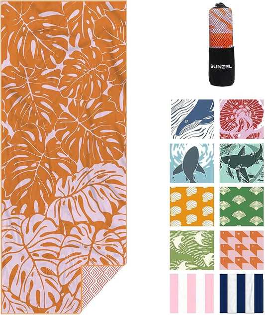 Eunzel Microfiber Beach Towel, Quick Dry Travel Towel Large Sand Free Towel for Beach, Camping, Swim Pool, Gym, Sports& Yoga 71"x32", Palm Orange