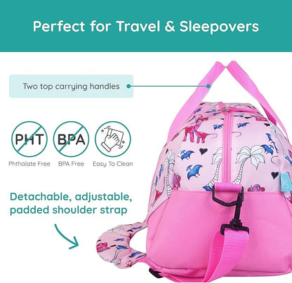 JumpOff Jo by Wildkin Overnighter Duffel Bag – Lightweight Travel Bag for Kids - Pink Dino