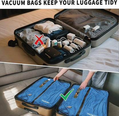 Reusable Vacuum Bags for Travel With Pump,Professional Waterproof IPX8 Zipper Vacuum Compression Bag for Suitcases Backpack,Space Saver Bags Packing Organizers for Clothing Packing(3PACK+PUMP)