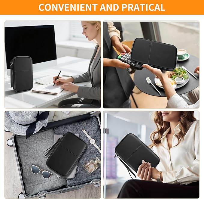 JUNDUN Family Passport Holder,Upgraded Material RFID Blocking Fireproof Travel Passport Wallet with 2 Pockets,Travel Document Organizer Case for Passport,Card and Money