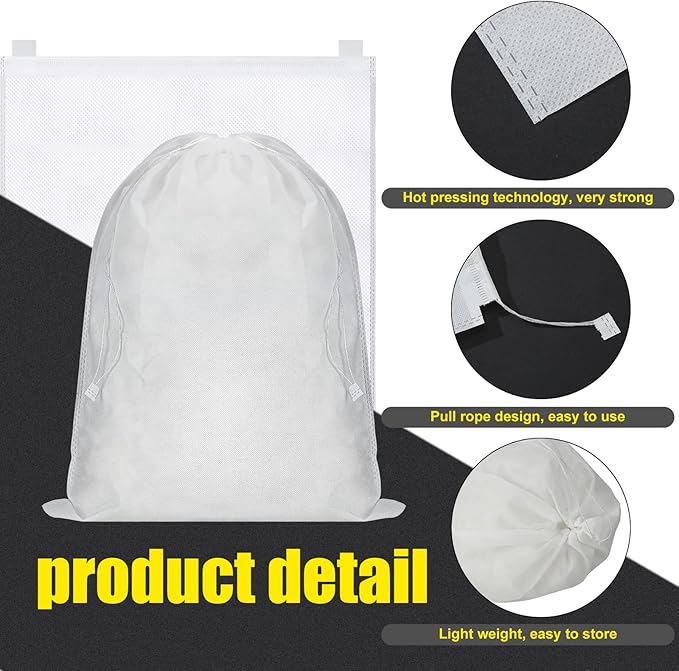 Woanger 40 Pcs Dust Proof Drawstring Purse Storage Bag Breathable Non Woven Fabric Shoe Bag Dust Bags for Handbags Nonwoven Cloth Storage Pouch Cover for Shoe Boots Purse Travel Organizer, White