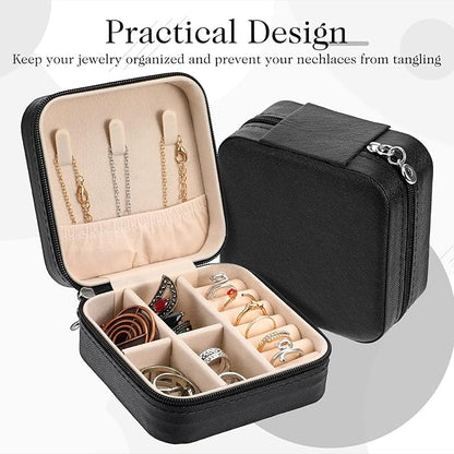 MAQUITA 12 Pcs Mini Travel Jewelry Case Bridesmaid Proposal Gift Boxes Small Jewelry Organizer PU Leather Earring Organizer Box Bulk Travel Accessories Portable Travel Jewelry Holder, Black
