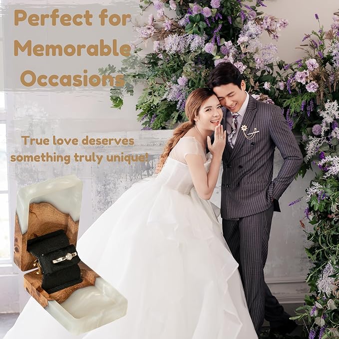 RWA Slim Engagement Ring Box for Proposal – Unique Wedding Ring Holder & Jewelry Display Case – Travel Jewelry Organizer, Ring Bearer Box, Proposal Gift, Wedding Ring Box for Ceremony, FLIP white elm